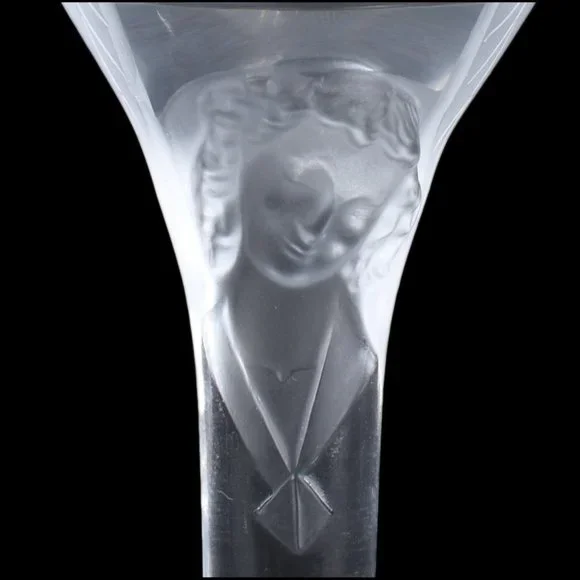 LALIQUE Smiling Angel Signed Blown Crystal Champagne Stem Flute Reims Cathedral - Picture 11 of 11